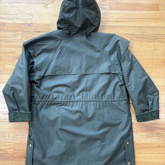 Vintage Woolrich Waxed Cotton Raincoat Jacket Women's M Olive Green Wool Tartan - Picture 8 of 10